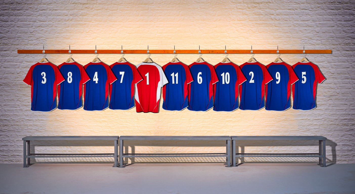 Row of Football Team Shirts