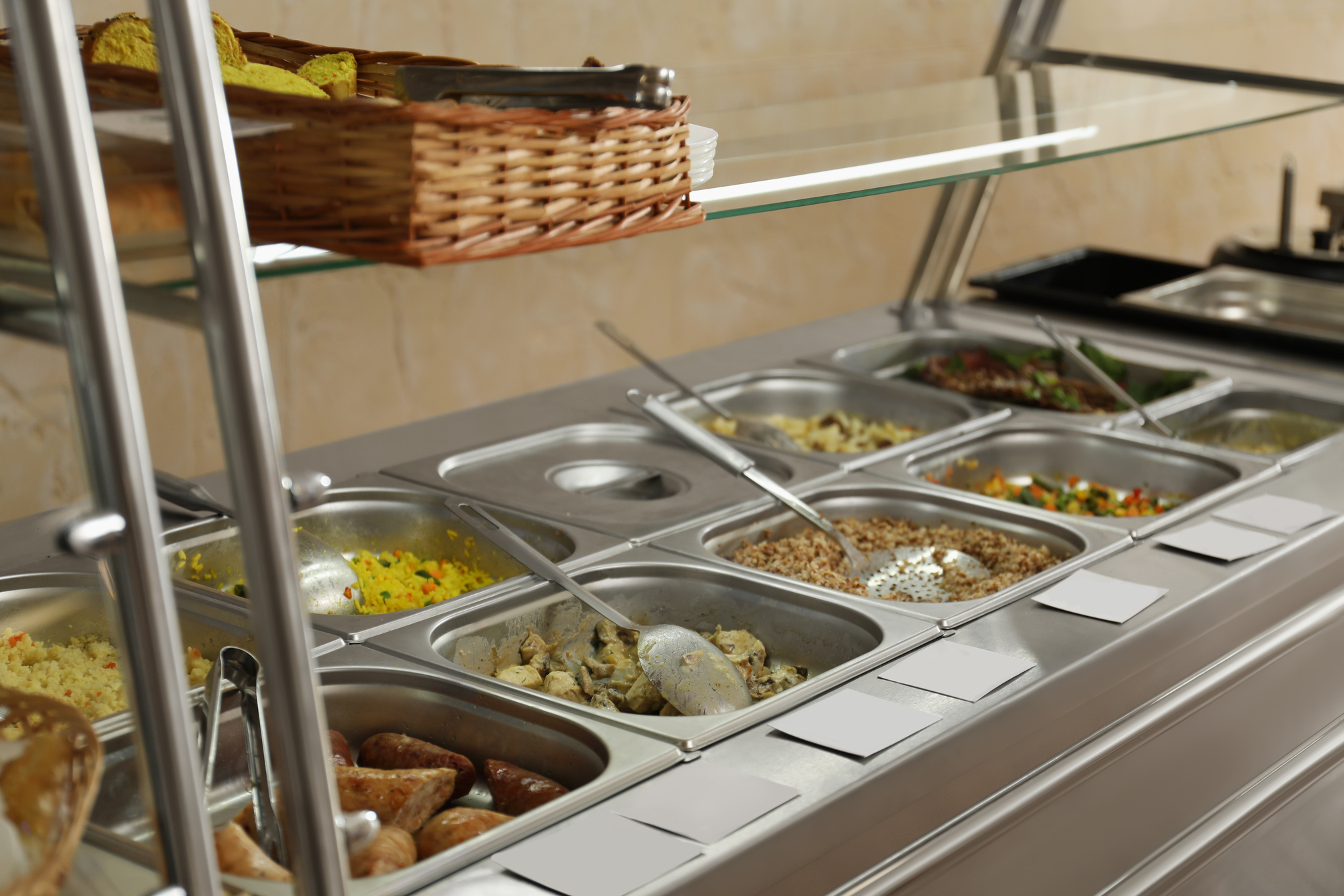 Containers with Tasty Food in School Canteen