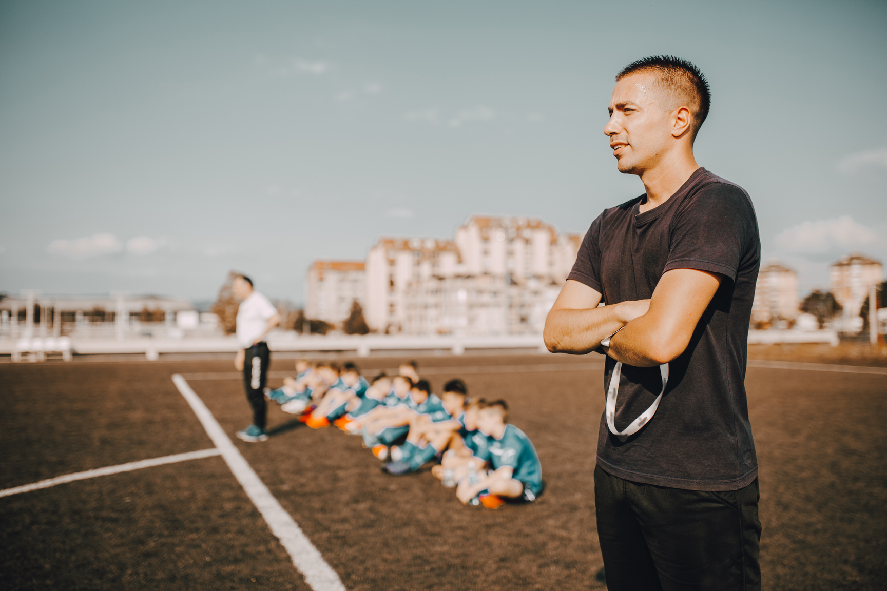 Focused soccer coach